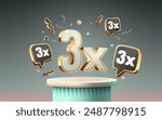 3x winner banner, promotion flyer, prize label. Vector illustration