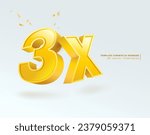 3x yellow number symbols. 3D vector illustration template. Isolated on white background.