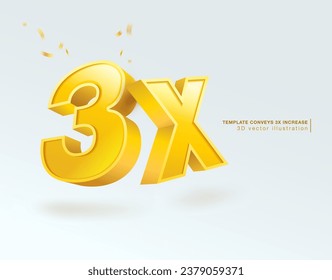 3x yellow number symbols. 3D vector illustration template. Isolated on white background.