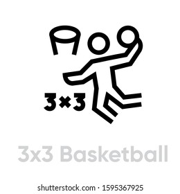 3x3 basketball, streetball icon. Editable stroke