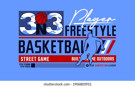 3x3 basketball,street game Typography t-shirt graphics poster banner flyer postcard.Vector illustration basketball player
