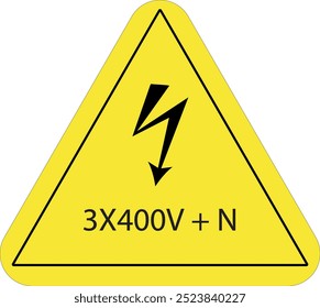 3x400v + N Signo Símbolo De La Etiqueta, Ilustración vectorial, Aislado En La Etiqueta De Fondo Amarillo