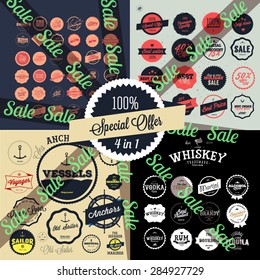 4 in 1 Set of Retro Premium Quality Labels Set  /  Premium Vintage Whiskey Alcohol labels and badges  /  Vintage nautical labels and badges