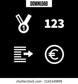 4 1 vector icon set with numbers, medal with number, euro coin and right indent icons for mobile and web