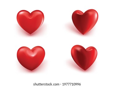 4 3D Red Hearts Vector 