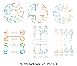 4, 5, 6, 8 Step or Process Infographic Bundle With Circle Square Layout and Chart Design