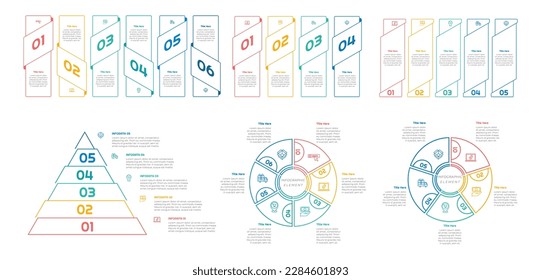 4, 5, 6 Step or Process Infographic Bundle With Circle Square Layout and Chart Design