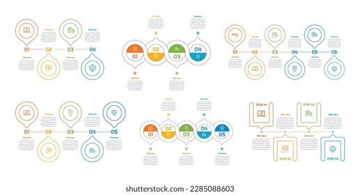 4, 5, 6 Step or Process Infographic Bundle With Circle Square Layout and Chart Design