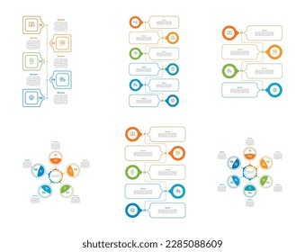 4, 5, 6 Step or Process Infographic Bundle With Circle Square Layout and Chart Design