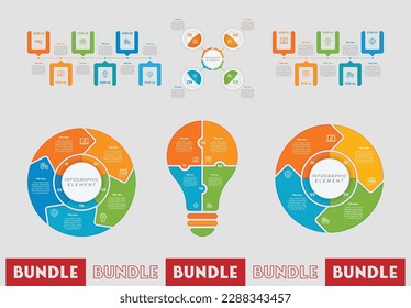 4, 5, 6 Step or Process Infographic Bundle With Circle Square Layout and Chart Design