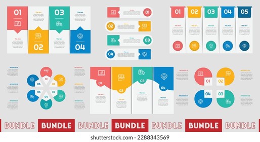 4, 5, 6 Step or Process Infographic Bundle With Circle Square Layout and Chart Design