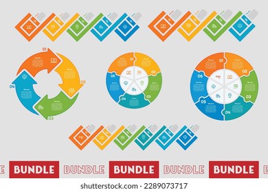 4, 5, 6 Step or Process Infographic Bundle With Circle Square Layout and Chart Design