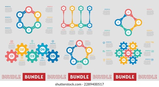 4, 5, 6 Step or Process Infographic Bundle With Circle Square Layout and Chart Design