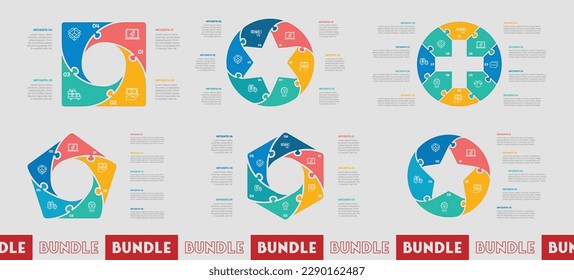 4, 5, 6 Step or Process Infographic Bundle With Circle Square Layout and Chart Design