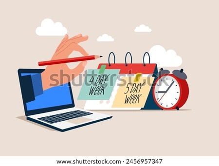 4 or 5 day is a reduced hour working model. Flat vector illustration.