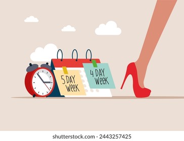 Semana laboral de 4 o 5 días. 4 días es un modelo de trabajo de horas reducidas. Ilustración vectorial plana.