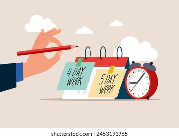 4 or 5 Day Work Week. Reduce working day to increase efficiency and productivity.  Flat vector illustration.