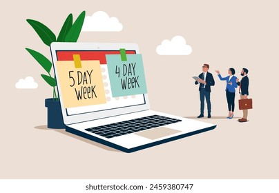 4 or 5 Day Work Week. Reduce working day to efficiency and productivity. Flat vector illustration.