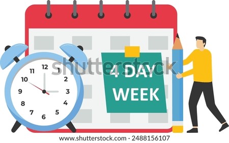 4 or 5 Day Work Week. Reduce working day to increase efficiency and productivity. 4 day is a reduced hour working model. Flat vector illustration.

