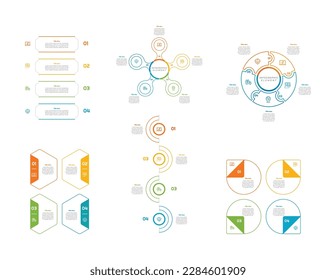 4, 5 Step or Process Infographic Bundle With Circle Square Layout and Chart Design