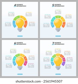 4 up to 7 Steps Cycle Infographic on a 1:1 Layout for Business Presentation, Poster, Banner and Booklet.