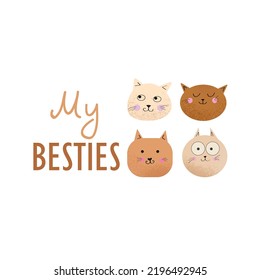 4 abstract cats. Best friends. Print for thanksgiving day