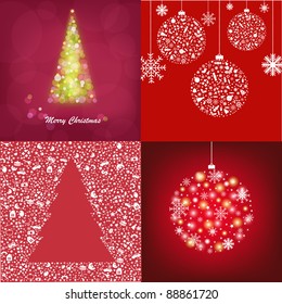 4 Abstract Christmas Cards, Vector Illustration