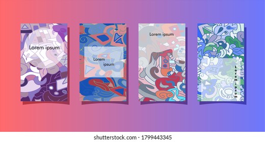 4 abstract doodle background templates with different color. eps10