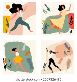 4 Abstract Girls Art. Flat Vector Illustration