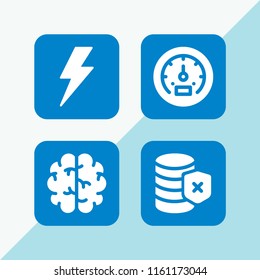 4 abstract icons in vector set. speed, flash, brain and error illustration for web and graphic design