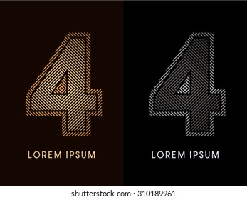 4 ,abstract luxury font, Designed using gold and black line square, geometric shape, graphic vector.