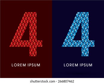 4 Abstract Number, font, concept hot and cool, fire and ice, graphic, vector.