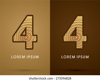 4 ,Abstract Number, font, concept wood, sign ,logo, symbol, icon, graphic, vector.