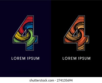 4 ,Abstract Number , font, concept Spin,designed using colors and gold silver bronze grunge brush,sign ,logo, symbol, icon, graphic, vector.