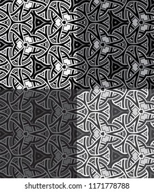 4 abstract seamless patterns with modern ornament of black, gray and white shades