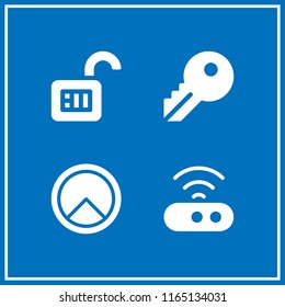 4 access vector icon set with key, shield, unlock and router icons for mobile and web