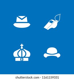 4 accessory icons in vector set. crown, whistle, hat and bowler illustration for web and graphic design