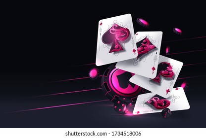 4 Aces Cards Gambling Concept Isolated On The Black Background