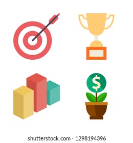 4 achievement icons with bar chart and growth in this set