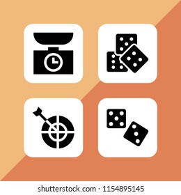 4 achievement icons in vector set. dice, goal, dices and weight illustration for web and graphic design