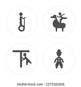 4 Acrobat man, Aerialist Circus stunt man modern icons on round shapes, vector illustration, eps10, trendy icon set.