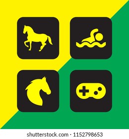 4 action icons in vector set. horse, gamepad console and swim illustration for web and graphic design