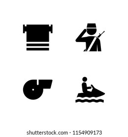 4 action icons in vector set. watercraft silhouette, soldier and sports and competition illustration for web and graphic design