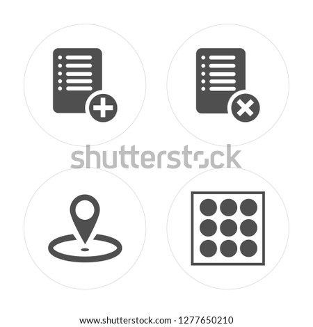 4 Add, Placeholder, Delete, Menu modern icons on round shapes, vector illustration, eps10, trendy icon set.