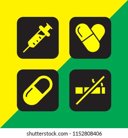4 addiction icons in vector set. pill, no smoking and drug illustration for web and graphic design