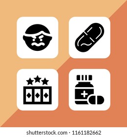 4 addiction icons in vector set. pill, drunk and slot machine illustration for web and graphic design