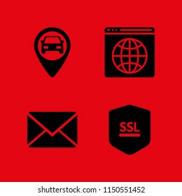 4 address icons in vector set. close envelope, gps, ssl and www illustration for web and graphic design