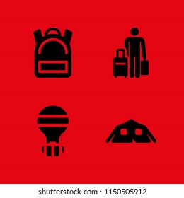 4 adventure icons in vector set. backpack, trip, travel and camping illustration for web and graphic design