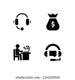4 agent icons in vector set. support and money illustration for web and graphic design