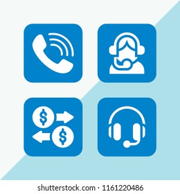 4 agent icons in vector set. support, money and call illustration for web and graphic design